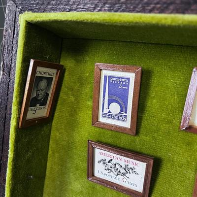 Stamp Collection in Velvet Lined Shadow Box 
