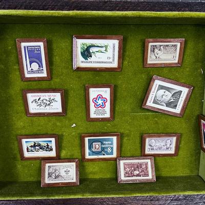 Stamp Collection in Velvet Lined Shadow Box 