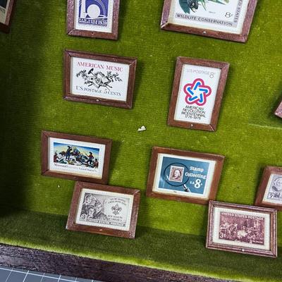 Stamp Collection in Velvet Lined Shadow Box 