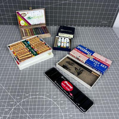 Pile of Paint Supplies; Water Color, Pastel, Oil, Lettering Pens 