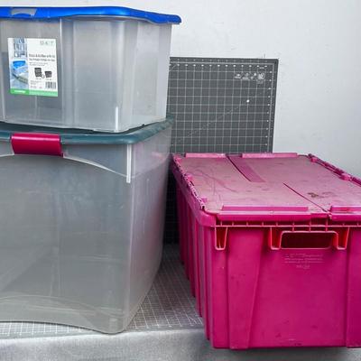 3 - Tubs:  2- Clear and 1 - Red Fold over Grocery Tub 