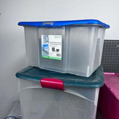 3 - Tubs:  2- Clear and 1 - Red Fold over Grocery Tub 