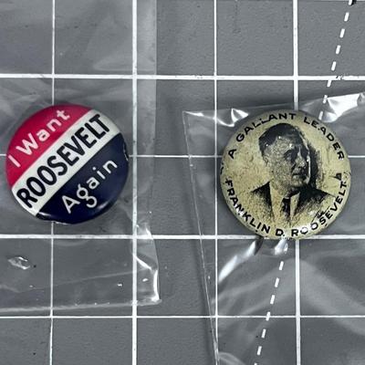 2 Franklin Roosevelt Campaign Pins