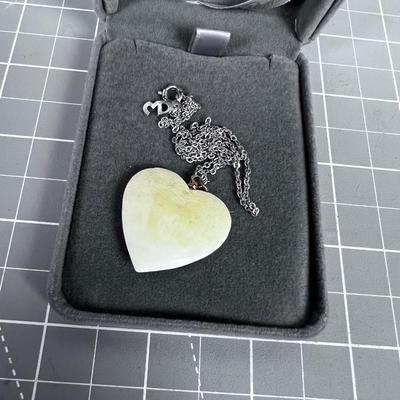 Scrimshaw Heart Pendant with a Ship and a Whale Tale 