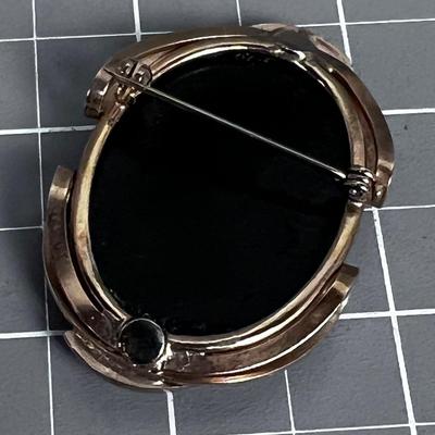Black Cameo Etched Probably Gold Plated 