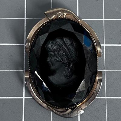 Black Cameo Etched Probably Gold Plated 