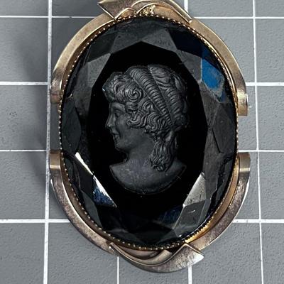 Black Cameo Etched Probably Gold Plated 