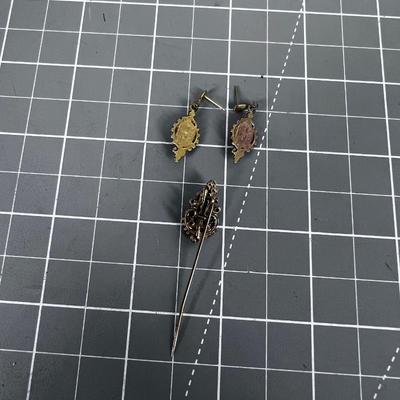 (3) Cameo Earrings and Stick Pin 