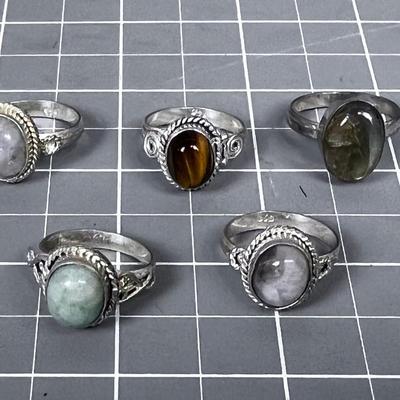 5 Silver and Stone Rings Mixed Lot