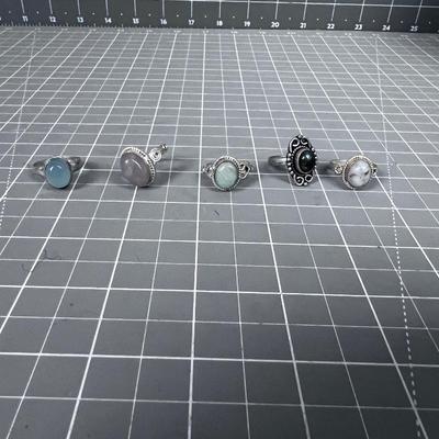 5 Silver and Stone Rings Mixed Lot
