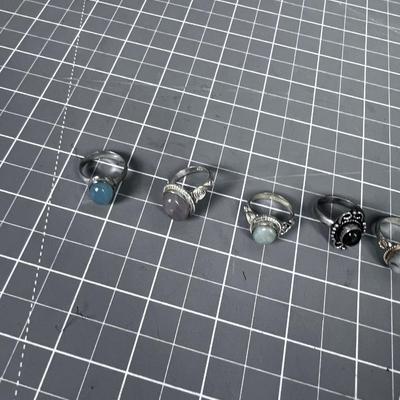 5 Silver and Stone Rings Mixed Lot