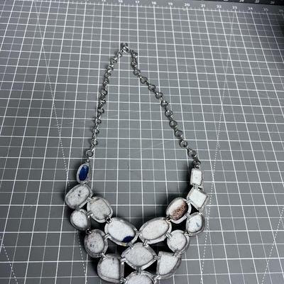 Large Blue Druzy  Silver Necklace 