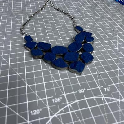 Large Blue Druzy  Silver Necklace 