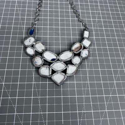 Large Blue Druzy  Silver Necklace 