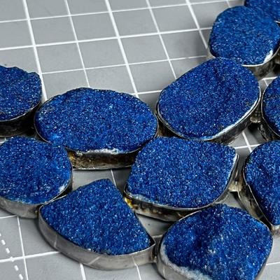 Large Blue Druzy  Silver Necklace 