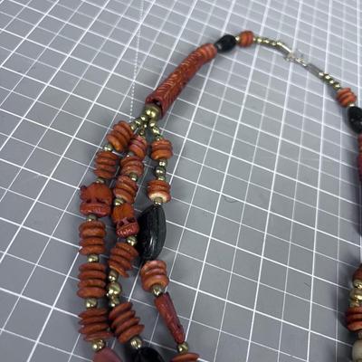 Carved African Wood Necklace with Awesome Stone