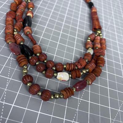 Carved African Wood Necklace with Awesome Stone