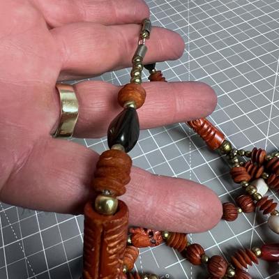 Carved African Wood Necklace with Awesome Stone