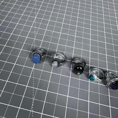 5 Silver and Stone Rings Mixed Lot