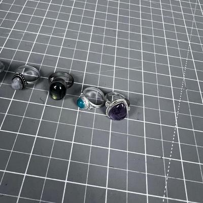 5 Silver and Stone Rings Mixed Lot