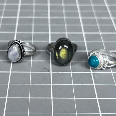 5 Silver and Stone Rings Mixed Lot