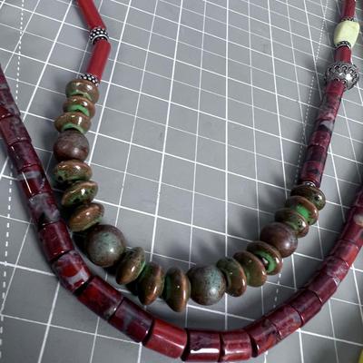 Large Heavy Stone Necklace (Prehnite and Red Jasper MAYBE??) NICE!!!!
