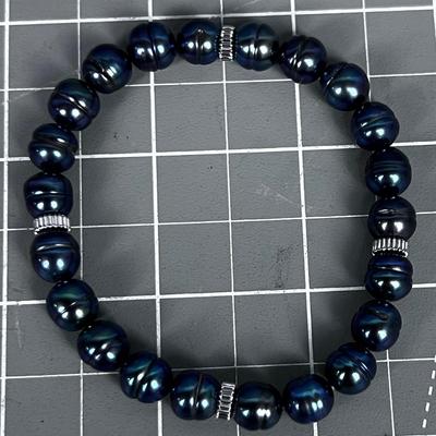 Dark Blue Green Pearl Bracelet 