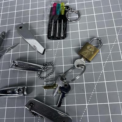 Lot of Little Things; Pad Lock, Screw Driver, Clippers ETC.