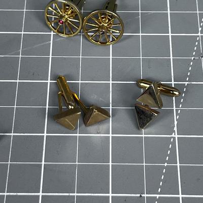 3 Pair of Gold Toned Cuff Links 