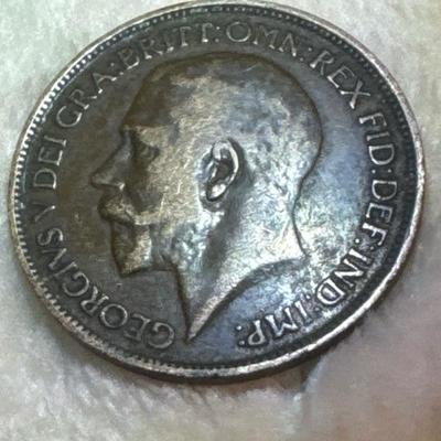 1912 Great Britain Bronze Coin One Penny George V Circulated