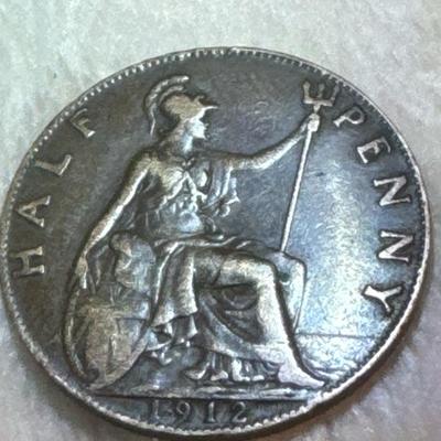 1912 Great Britain Bronze Coin One Penny George V Circulated