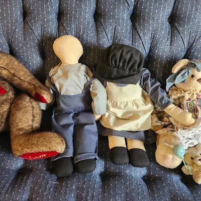 Stuffed animals and doll lot some handmade could be vintage