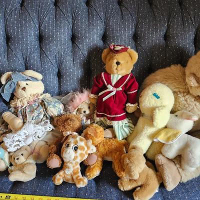 Stuffed animals and doll lot some handmade could be vintage