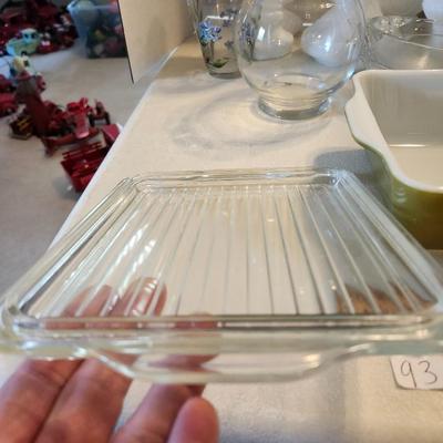 Pyrex Spring Blossom Refrigerator Dish with Lid, Avocado Green, and glass lot