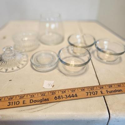 Vintage Pyrex Spring Blossom Flower Milk Glass Refrigerator Container with lid Retro Mid Century and glass lot