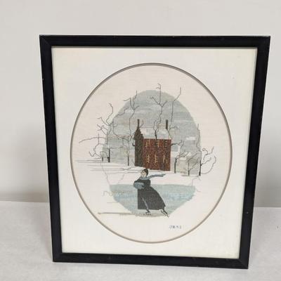 Buckley Moss Solitary Skater Framed Cross Stitch