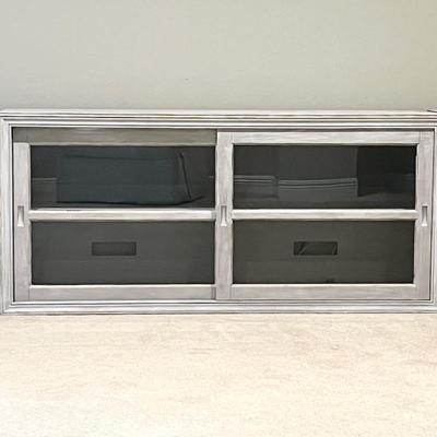 Gray Distressed Wooden Large Cabinet With Sliding Glass Doors ~*Read Details