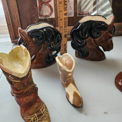 Cowboy house decor lot including Blanket, and clock