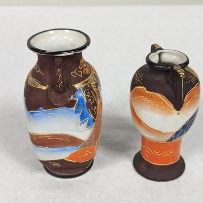 Hand Painted Satsuma Moriage Japan Porcelain Vases