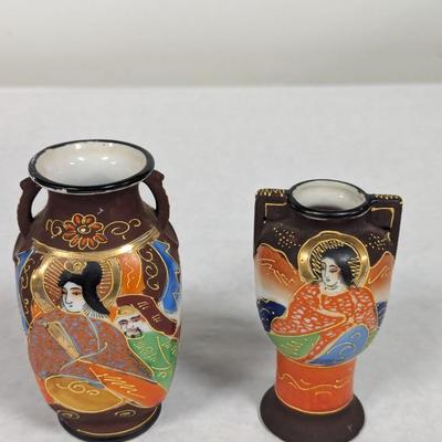 Hand Painted Satsuma Moriage Japan Porcelain Vases