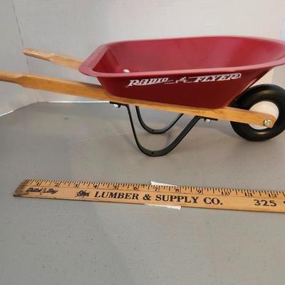Home Decor mini Red Radio Flyer wagon and wheel barrel