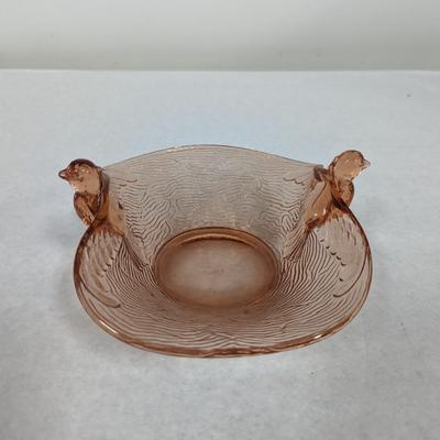 Fenton Dugan Diamond Pink Depression Glass Swan/Bird Handled Candy Dish