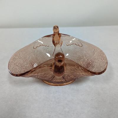 Fenton Dugan Diamond Pink Depression Glass Swan/Bird Handled Candy Dish