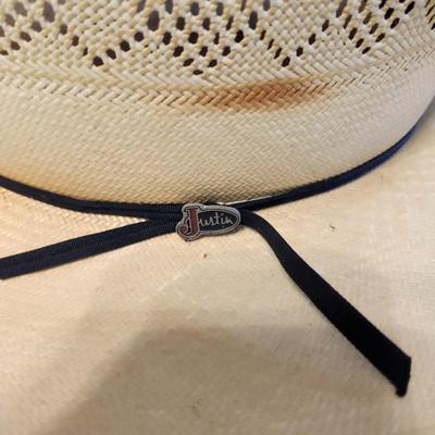 two natural colored straw cowboy hat, Stetson and Resistol Size 7 1/3 with box