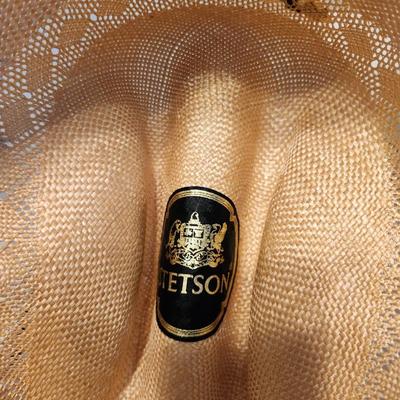 two natural colored straw cowboy hat, Stetson and Resistol Size 7 1/3 with box
