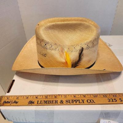 two natural colored straw cowboy hat, Stetson and Resistol Size 7 1/3 with box