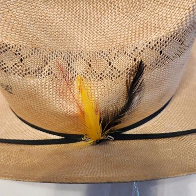 two natural colored straw cowboy hat, Stetson and Resistol Size 7 1/3 with box