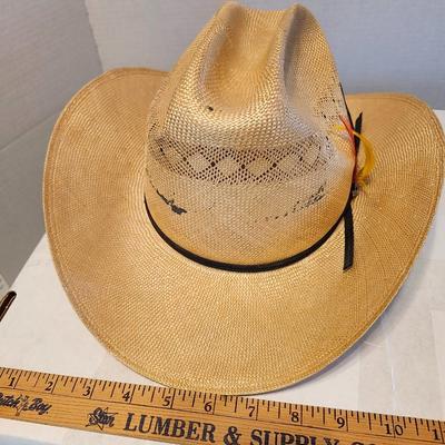 two natural colored straw cowboy hat, Stetson and Resistol Size 7 1/3 with box
