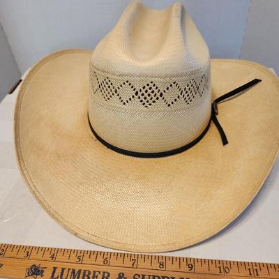 two natural colored straw cowboy hat, Stetson and Resistol Size 7 1/3 with box