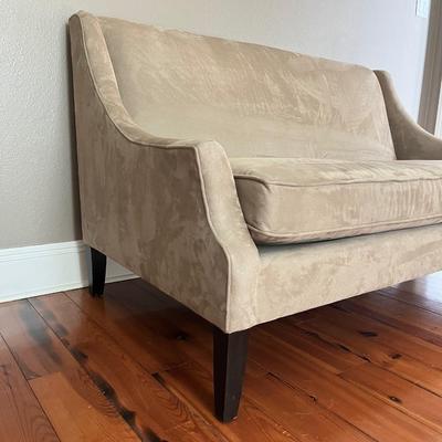 BERNHARDT FURNITURE ~ Designer Taupe Suede Like Upholstered Sofa